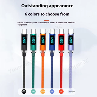 จอแสดงผลดิจิตอลอัจฉริยะ 120W Super Fast สายชาร์จ, USB To Type C Charger สายไฟ LED Digital Display, โปร่งใส Dual Type C ข้อมูลสายสําหรับ ios15/16 ประเภท C