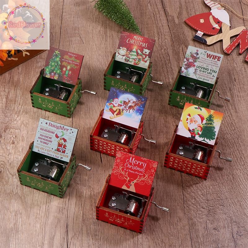Redflower Xmas Hand Crank กล่องดนตรีฮาโลวีน Merry Christmas ตกแต่งคริสต์มาสวันเกิดของขวัญปีใหม่ TH