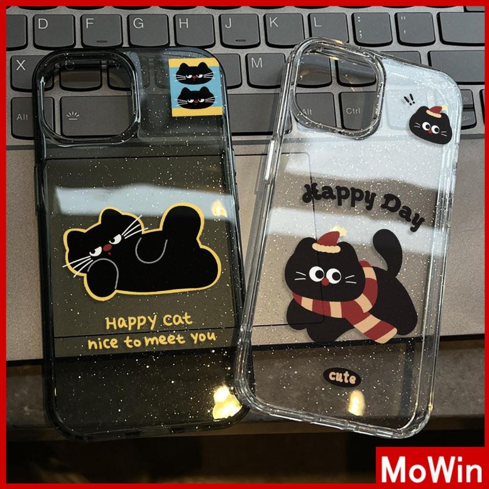 Movin - เคส iPhone 16 Pro Max iPhone 11 เคสใสแบบแวววาว TPU นุ่มสีสันสดใส แมวดำตัวน้อยน่ารักสีสันสดใส Compatible iPhone15 Pro max 14 13 12 Pro max XS XR 7 Plus 8 Plus
