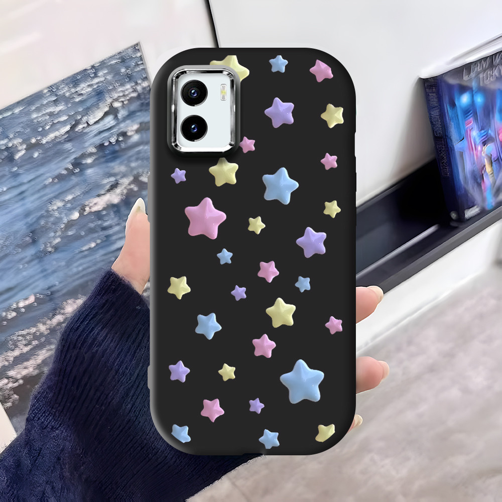 ปลอก Hp Untuk Vivo Y01 Y01A Y15S Y15A Y15C ใหม่ประณีตสีสันดาวการออกแบบรูปแบบขอบเงินเลนส์ไขมันซิลิโคน