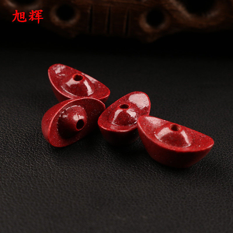 旭辉高含量朱砂原矿真朱砂光面小元宝本命年挂件吊坠背云手链配件Xuhui high content cinnabar raw ore, genuine cinnabar with small smoot