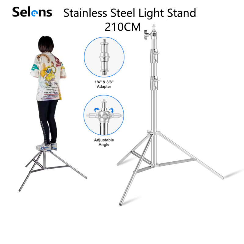 Selens Tripod Light Stand Stainless Steel 210 ซม. ขาตั้งไฟ ขาสแตนด์เลส โช๊คสปริง ขาตั้งไฟ ขาตั้งแฟลช