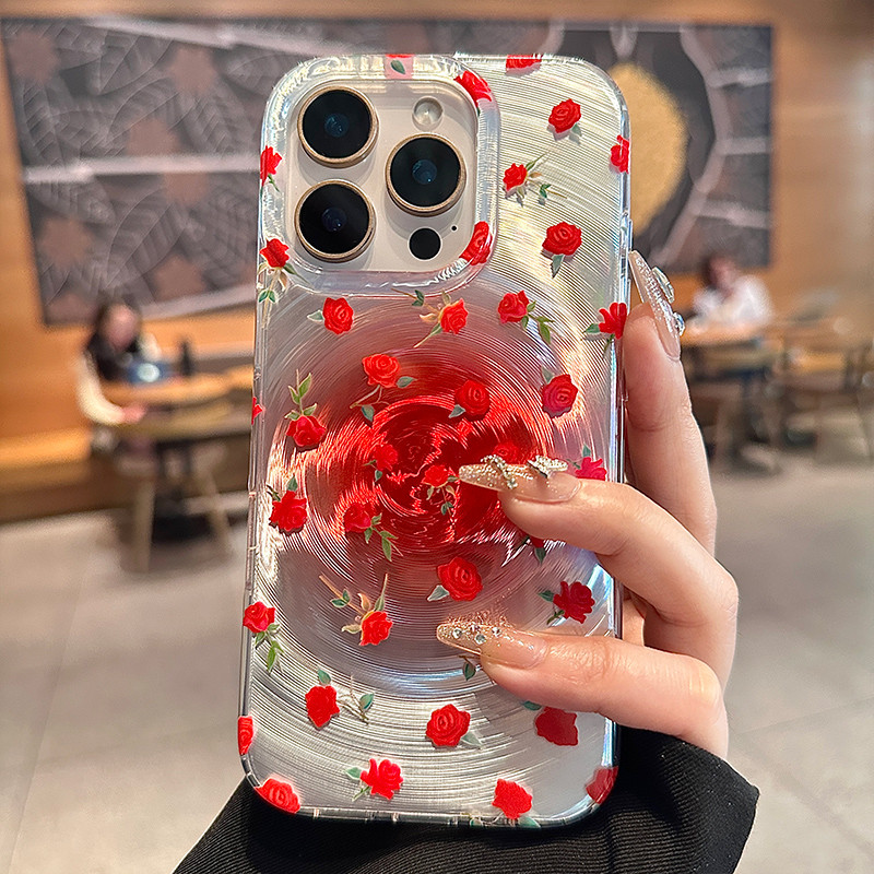 เคสไอโฟน13 หมุนวนย้อมลายดอกกุหลาบ เคส For IPhone 11 13 12 14 15 16 Pro Max IP 8P 7P Plus X XR XS Max เคสมือถือ กันกระแทก