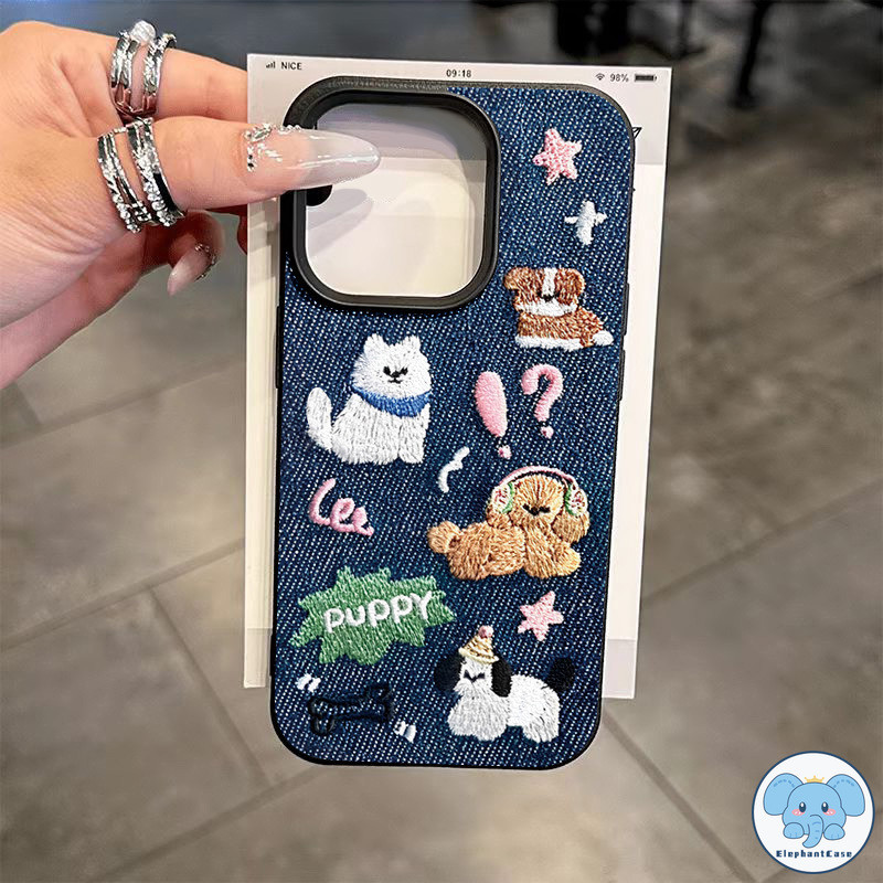 สำหรับ IPhone 13 11 17 air 16 15 12 14 Pro Max XR 14 7 15 8 Plus XS X เคสนิ่มลายหนังลูกสุนัขการ์ตูนสีฟ้าสร้างสรรค์