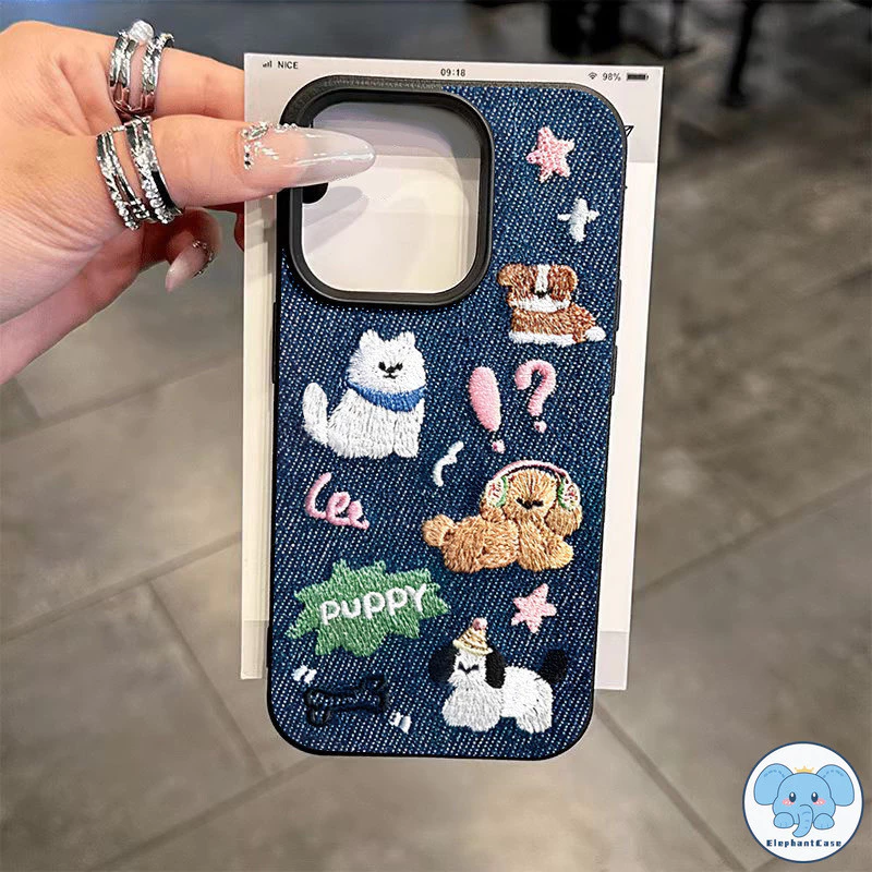 สำหรับ IPhone 13 11 17 air 16 15 12 14 Pro Max XR 14 7 15 8 Plus XS X เคสนิ่มลายหนังลูกสุนัขการ์ตูนสีฟ้าสร้างสรรค์