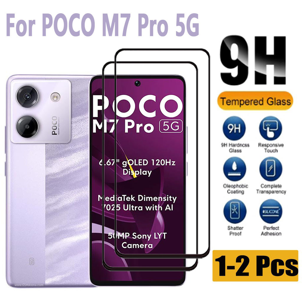 1-2 ชิ้นกระจกนิรภัยสําหรับ POCO M7 Pro 5G ป้องกันหน้าจอสําหรับ Xiaomi POCO M7 M6 M3 M4 Pro M5 M5s C7