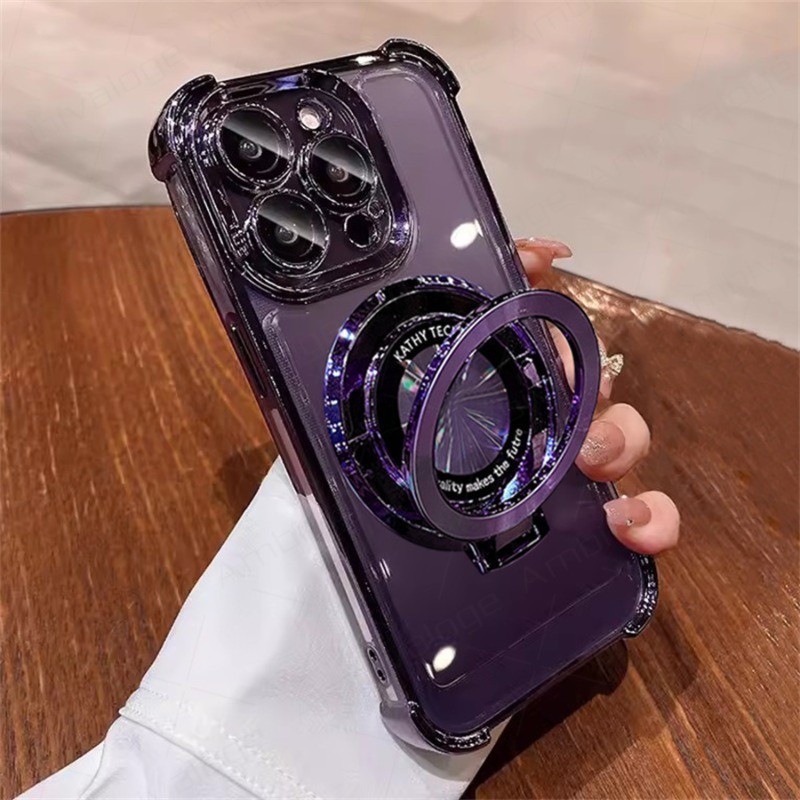 หรูหราแหวนยึดชุบแม่เหล็กกรณีโทรศัพท์ สําหรับ Samsung Galaxy A05 A15 A25 A35 A55 A06 A16 A26 A36 A56 A06 5G กล้องป้องกันโปร่งใสถุงลมนิรภัยกันกระแทกอะคริลิปกแข็ง