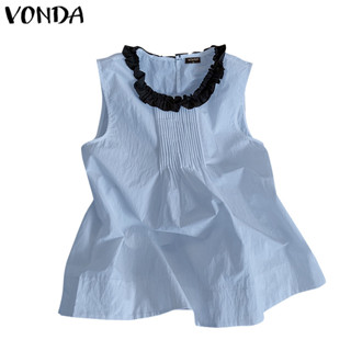 Vonda ผู้หญิงสาวเกาหลี Girlish Round Collar Lace-Up แขนกุด A…