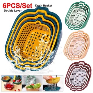 6pcs 8pcs/set Kitchen Strainers and Colanders Bowl Set Stackable 2 in 1 Fruit Vegetable Strainer for Food Vegetables