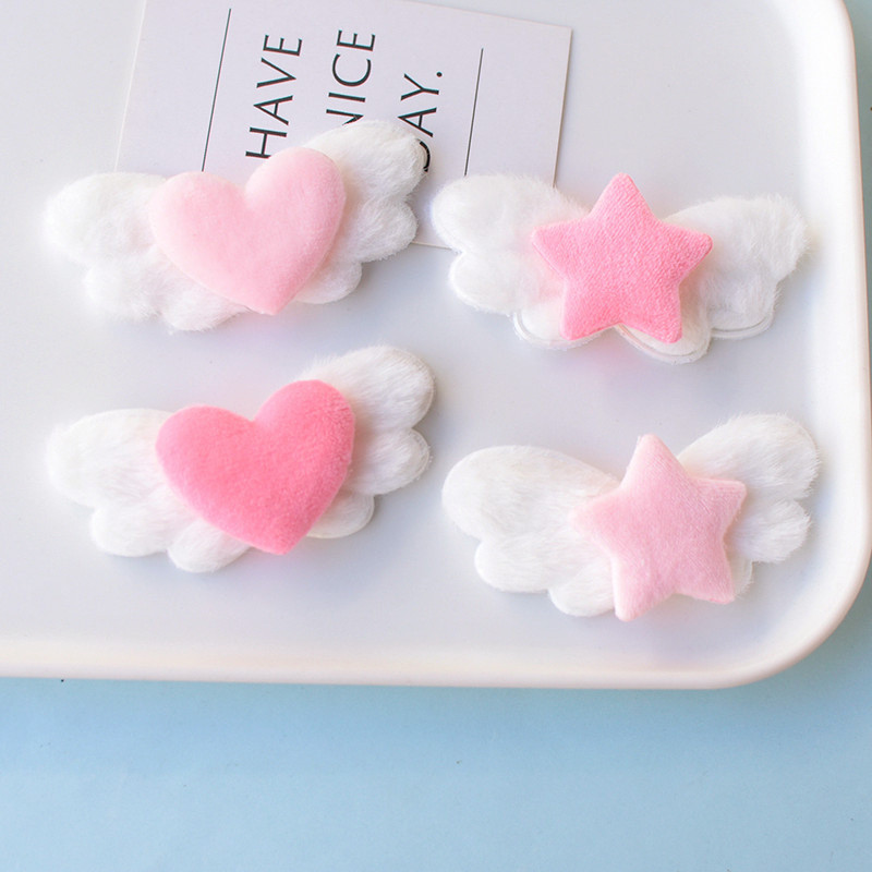 10 ชิ้น/แพ็ค Sweet Love ปีก Plush Pentagram Flatbacks Cabochons สําหรับเครื่องประดับอุปกรณ์เสริมผม DIY วัสดุ