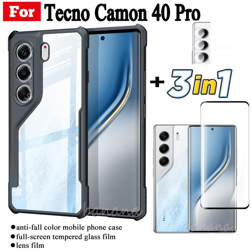 3in1 Tecno Camon 40 Pro Anti-fall โทรศัพท์มือถือสําหรับ Tecno Camon 30s Camon 40 ฟิล์มกระจกนิรภัย + 