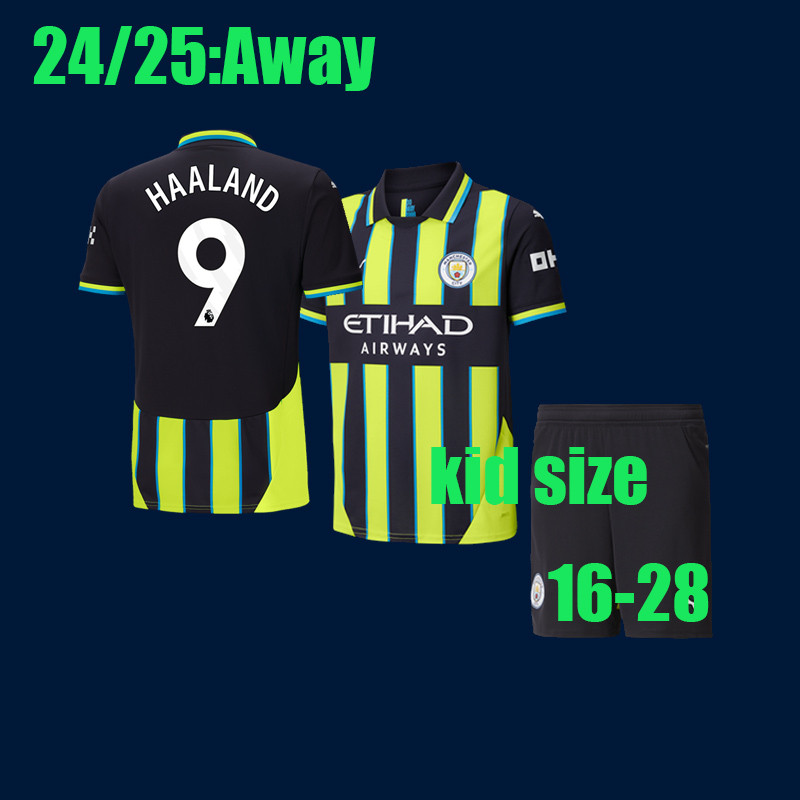 24/25 HAALAND ฟุตบอล clothe 24/25 Man City Away Jersey ชุดเด็ก (พร้อมกางเกง) STONES DEBRUYNE FODEN G