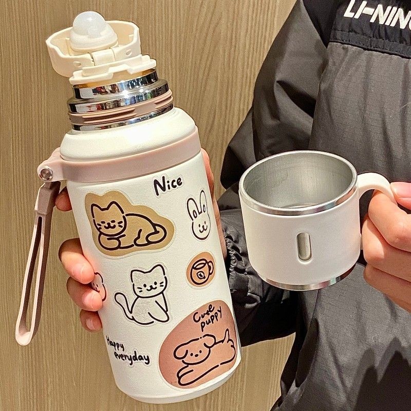316 สแตนเลสกระติกน้ําร้อนถ้วยฉนวนกันความร้อนแมวน่ารักมูลค่าสูงเดิมนักเรียนความจุขนาดใหญ่ถ้วยน้ําแบบพ