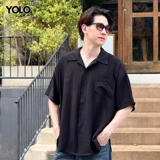 YOLO เสื้อเชิ้ต FREESIZED เสื้อเชิ้อเกลาหลี เสื้อเชิ้ตสีพื้น เสื้อขนสั้นแขนสั้น ติดกระดุมหน้า YT25001