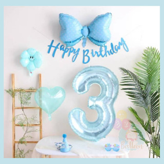 ลูกโป่งตัวเลข ฟอยล์ตัวเลขขนาด32นิ้ว สีฟ้าคริสตัล เลข0-9