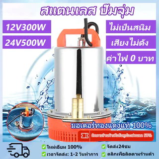 สแตนเลส ปั๊มจุ่ม 1นิ้ว12V/24V 300W ปั๊มน้ำไดโว่ฐานเหล็ก แรงดันสู แบตเตอรี่ มอเตอร์ทองแดงแท้ 100% 12v ปั๊มน้ำ ปั๊มจุ่ม