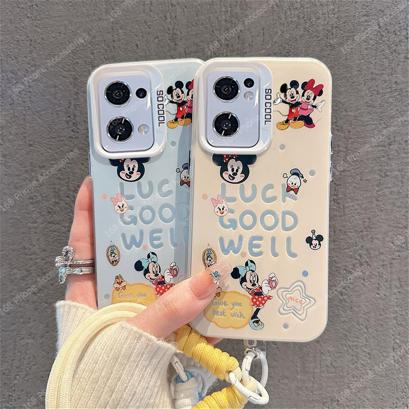เคส OPPO Reno 13 13F 14 14F 5G OPPO Reno 14 Pro 5G เคสกรณีน่ารัก Lucky Mickey Minnie Mouse คู่กันกระแทกเคสโทรศัพท์พร้อมสายโทรศัพท์ซิลิโคนอ่อนนุ่มขอบ Matte Hard ฝาครอบโทรศัพท์สําหรับสาวเด็กนักเรียน