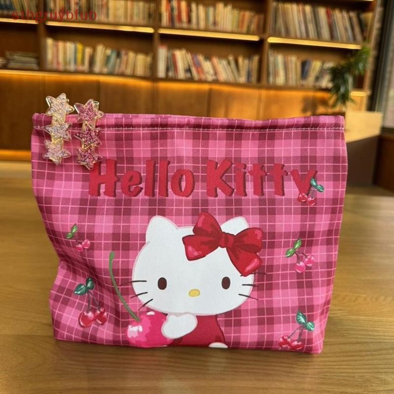 STHB น่ารัก Sanrio Hello Kitty กระเป๋าเครื่องสําอาง KT Cat พิมพ์กระเป๋าถือกระเป๋าเดินทางขนาดใหญ่ความจุแบบพกพากระเป๋าแป้งกระเป๋าเก็บสาวของขวัญ TH