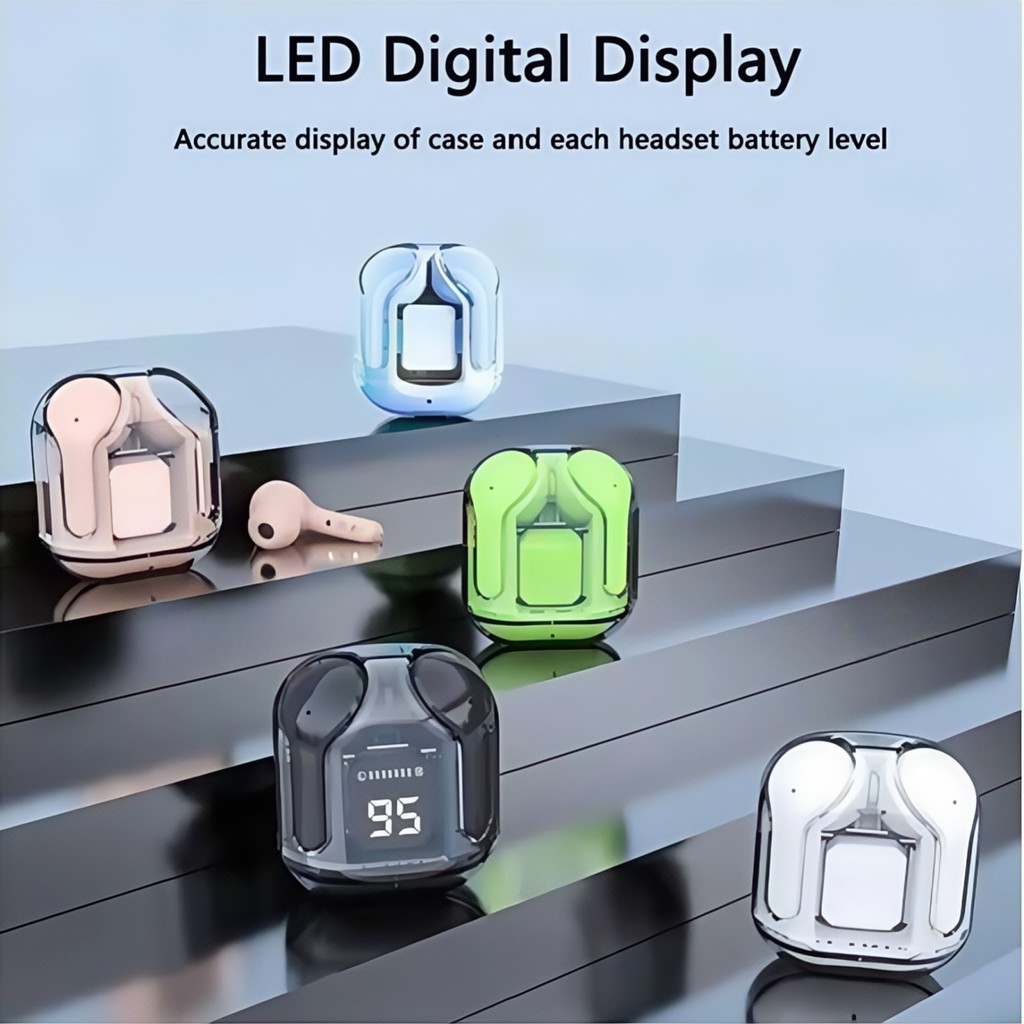 หูฟังไร้สายแบบใส Bluetooth Air31, จอแสดงผลดิจิตอลแบตเตอรี่ LED, สัมผัสอัจฉริยะแบบหูคู่, การสื่อสารที่ชัดเจน