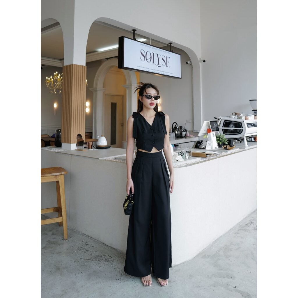 4815 Eve ชุดเซตเสื้อแขนกุดกระดุมหน้าแต่งโบว์ช่วงไหล่ รูปที่ 4