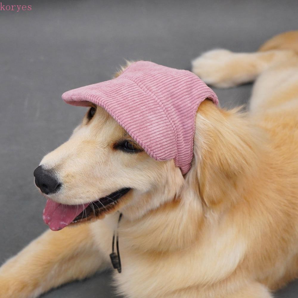 KORYES สัตว์เลี้ยงสุนัข Sunhat, Corduroy Stretch Chin Rope หมวกเบสบอลสัตว์เลี้ยง, Casual Adjustable with Ear Hole Dog Visor Hat Summer