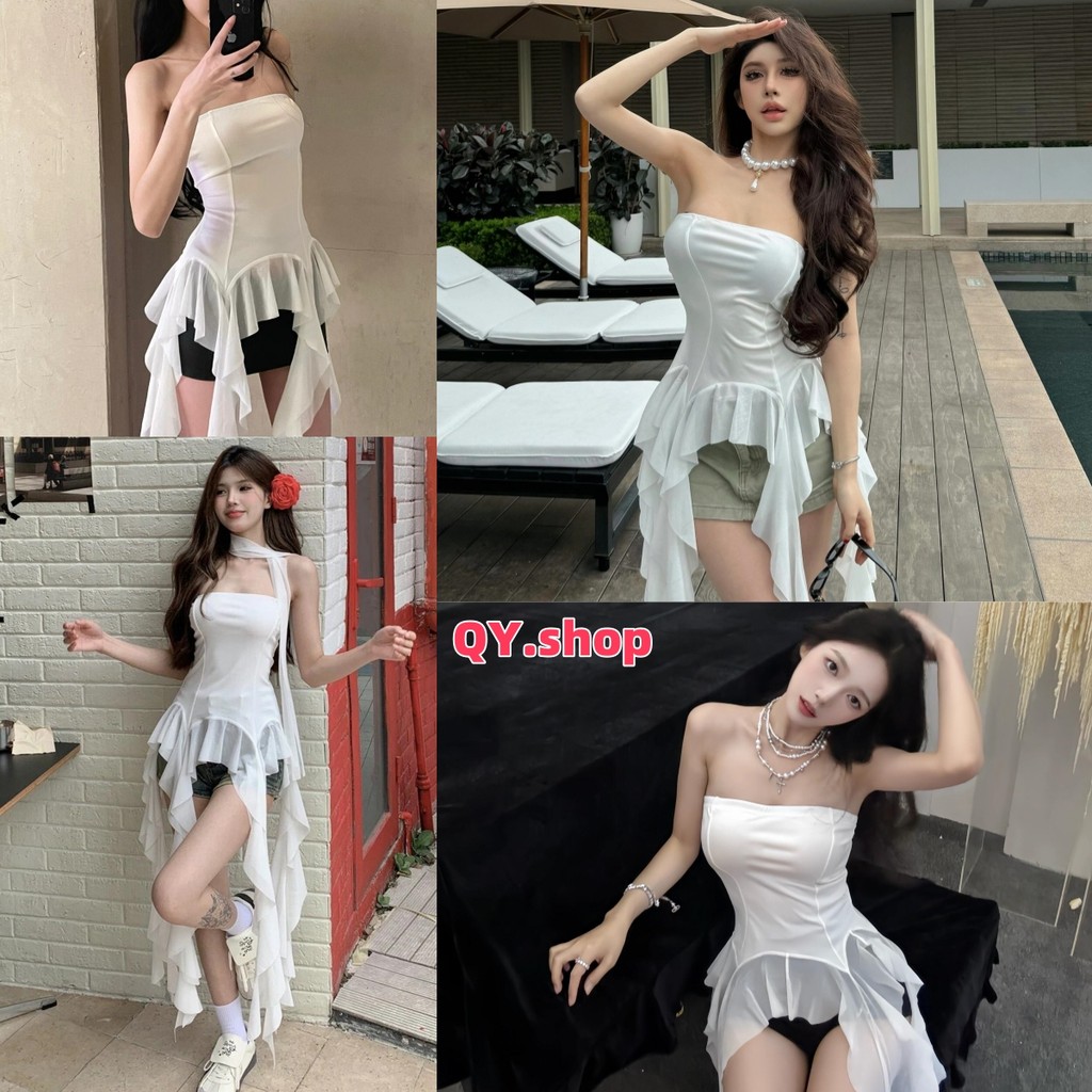 QY.Shop⭐️สินค้าราคาพิเศษ⭐️พร้อมส่ง เสื้อเกาะอก ปลายปล่อย น่ารักๆ สีพื้นเรียบหรูดูแพง "FY2826"