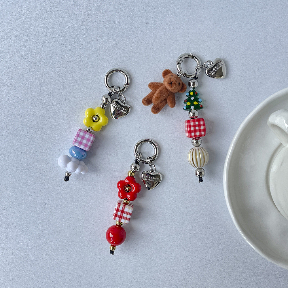 Original Designed Key Chain Y2kกระเป๋าจี้น่ารักดอกไม้หมีจี้DIYคริสต์มาสสไตล์พวงกุญแจกระเป๋าอุปกรณ์เสริม