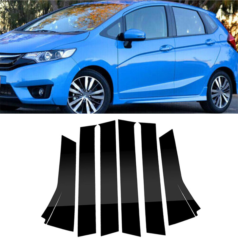 6PCS สีดําเงารถประตูด้านข้างเสาโพสต์ Fit สําหรับ Honda Fit/Jazz 2014-2020 หน้าต่าง Moulding BC คอลัม