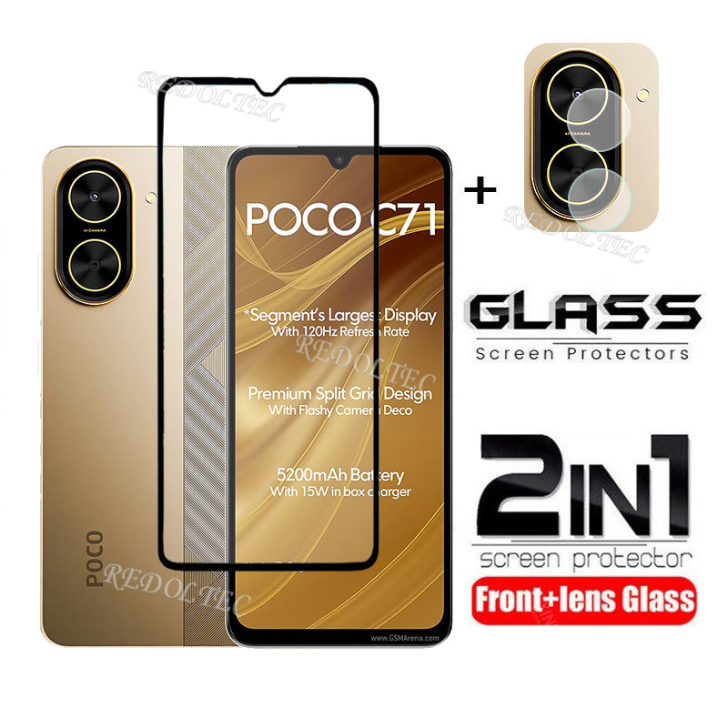 POCO C71 ฟิล์มกระจกนิรภัย 2 in 1 ป้องกันหน้าจอและเลนส์กล้อง Xiaomi POCOC71
