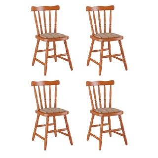Conjunto com 4 Cadeiras de Jantar Madeira Maciça com Estofado Multimóveis CR50088