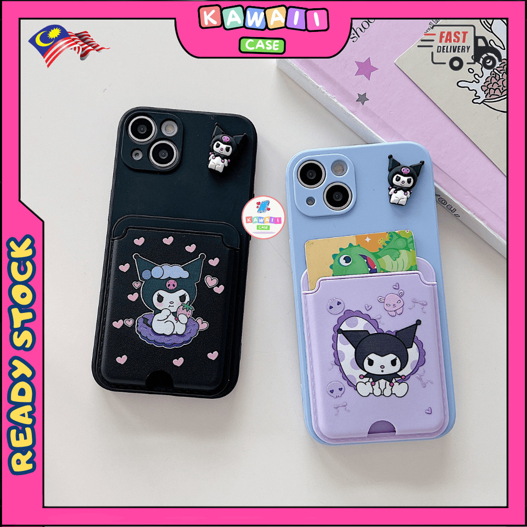 Vivo Y27 4G Y21T Y27s Y33s Y33T Y35 Y36 5G Y78 5G Y100 3D kuromi ผู้ถือบัตร matte tpu soft case ปลอก