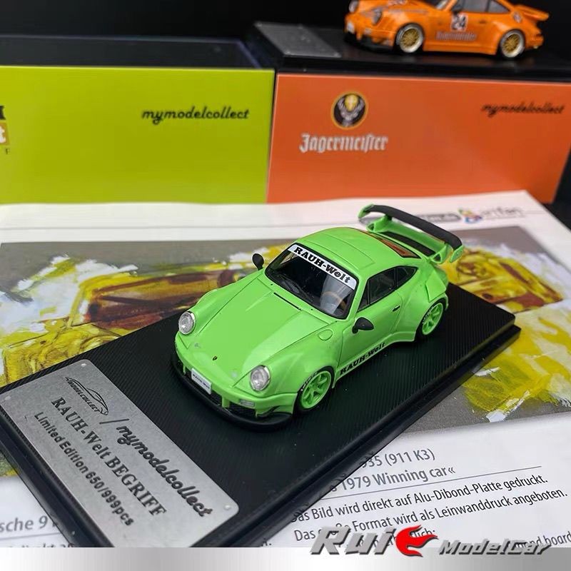 1: 64 MC Porsche Porsche RWB 930 รุ่นหัวกวาง/สีรุ้งสีเขียวจําลองรถรุ่น