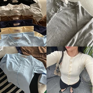 callingonme-cutty seam half sleeve top เสื้อแขนยาวศอก ดีไซน์ตะเข็บนอก ทรงสวยผ้านุ่มเข้ารูปกระดุมยาว
