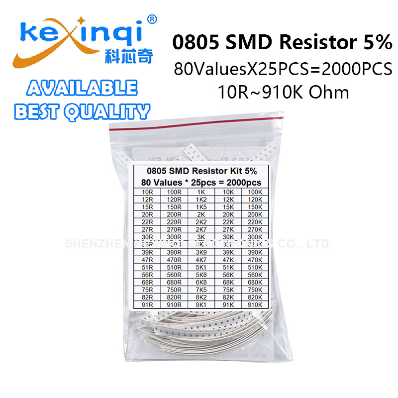 2000PCS 0805 SMD Resistor Assorted Kit 80ValysX 25PCS 10ROhm~910K 5% 22 33 47 100 220 330 470 680 KR