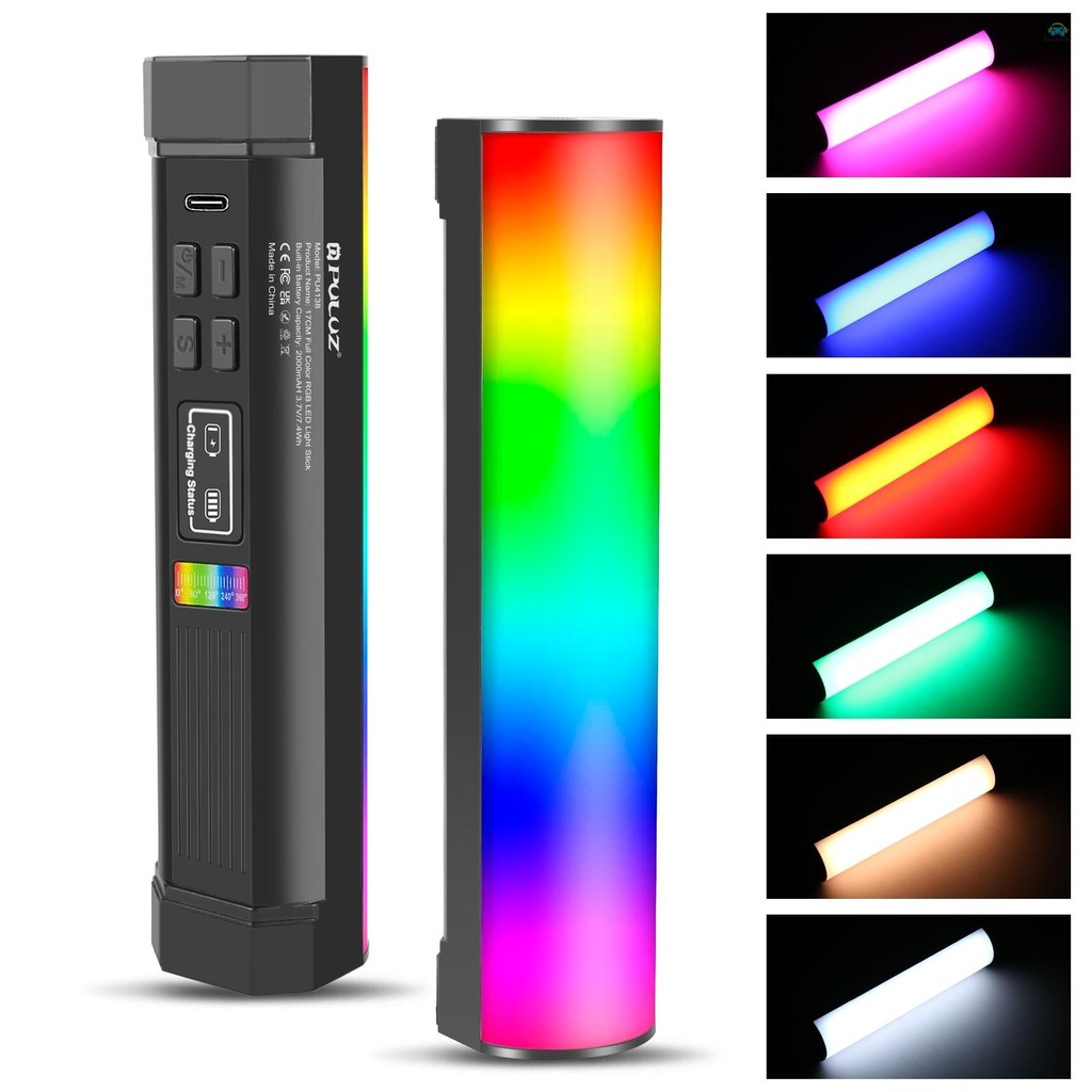 Yb2 การถ่ายภาพโคมไฟ PULUZ PU4138 17 ซม./6.7in แบบพกพา RGB Light Stick แม่เหล็ก LED Tube Light Wand 6W การถ่ายภาพเติมแสง 2500K-9000K หรี่แสงได้ 21 L