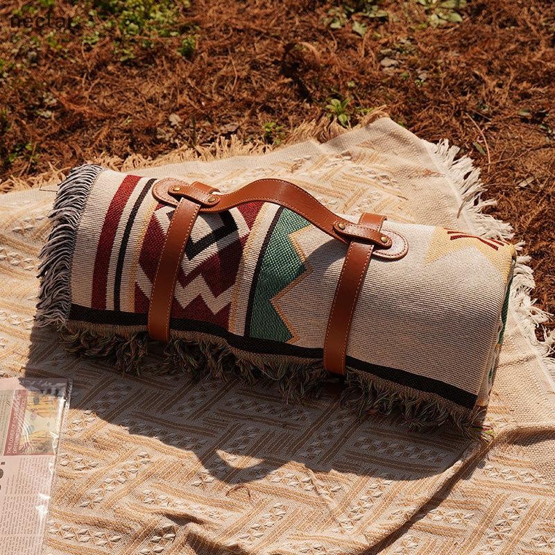 Tar Tribal ผ้าห่มอินเดียพรมกลางแจ้ง Camping ผ้าห่มปิกนิก Boho ตกแต่งผ้าห่มลายสก๊อตโซฟา Mats Travel พรม sels ผ้าลินิน N