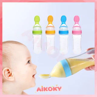 AIKOKY ช้อนบีบขวดซิลิโคนเด็ก ช้อนป้อนอาหารเหลว ช้อนฟีดขวดบีบ เครื่องมืออาหารเสริมสำหรับเด็ก