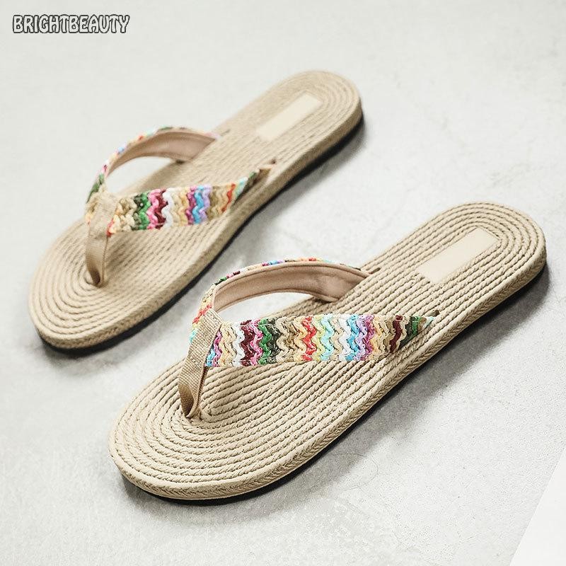 Brightbeauty 2024 ทอ Flip-flops สําหรับผู้หญิงฤดูร้อนแฟชั่น Casual อินเทรนด์สวมใส่ด้านนอก Wedge Beach Flip-flops ดอกไม้หนา TH