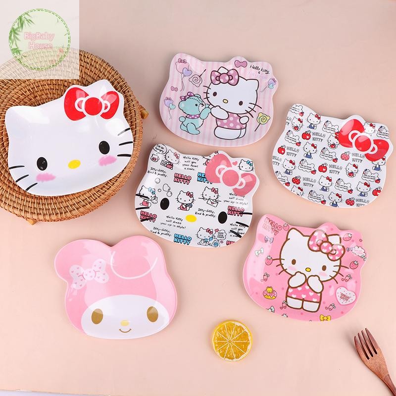 Bigbabyhouse Kawaii Sanrio อะนิเมะ Hello Kitty จานอาหารค่ําบนโต๊ะอาหารการ์ตูนน่ารักเด็ก My Melody จานผลไม้เค้กจานผลไม้ถาดขนม TH