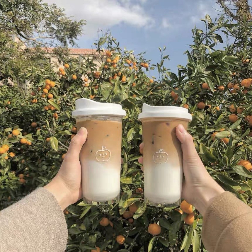 [ใหม่] สไตล์เกาหลีสร้างสรรค์ BPA ฟรีขวดพลาสติก 355ml 473ml สำหรับใส่ชานมกาแฟน้ำผลไม้โรงเรียน
