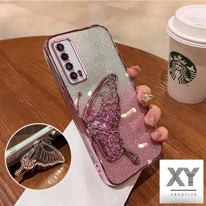 เคส Huawei Y7A Y9S Y7 Y9 Prime 2019 Y6P 2020 Nova 11 Pro 3i 7i 8i 5T 7 8 9 10 SE Y61 Y91 Y90 Y70 Plus หรูหรา Electroplated Quicksand Shinny Glitter เกราะป้องกันใสกันกระแทกพร้อมวงเล็บ เคสโทรศัพท์
