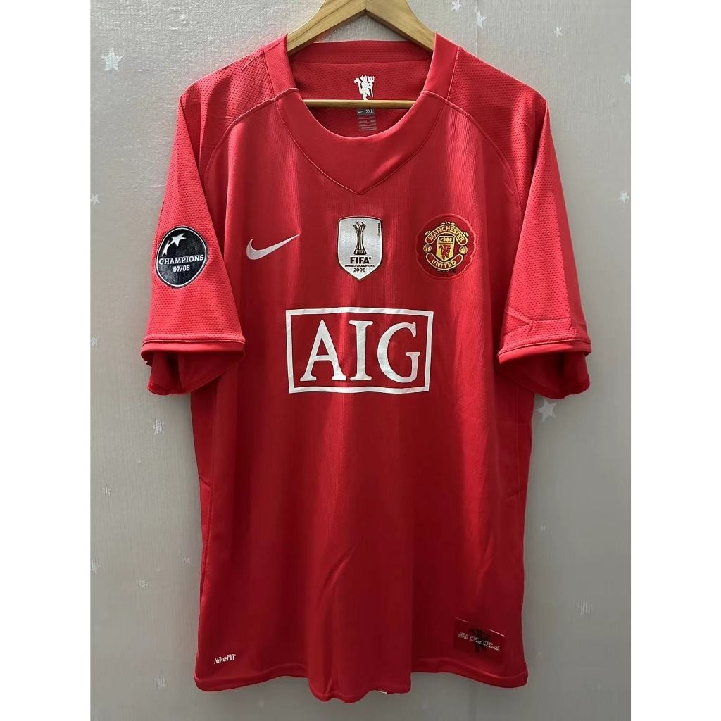 07-08 แมนเชสเตอร์ ยูไนเต็ด RONALDO ROONEY GIGGS UCL คุณภาพสูง Home Retro ฟุตบอล Jersey เสื้อยืดที่กําหนดเอง