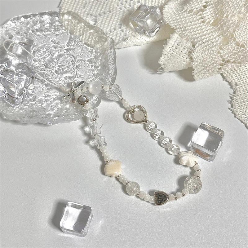 เกาหลีน่ารักใสดาวดอกไม้สีขาวลูกปัดโทรศัพท์โซ่เสน่ห์เชือกเส้นเล็กสําหรับ ไอโฟน 15 ซีซีดี กล้องเชือกแขวนสาวเครื่องประดับจี้ - รูปที่ 6