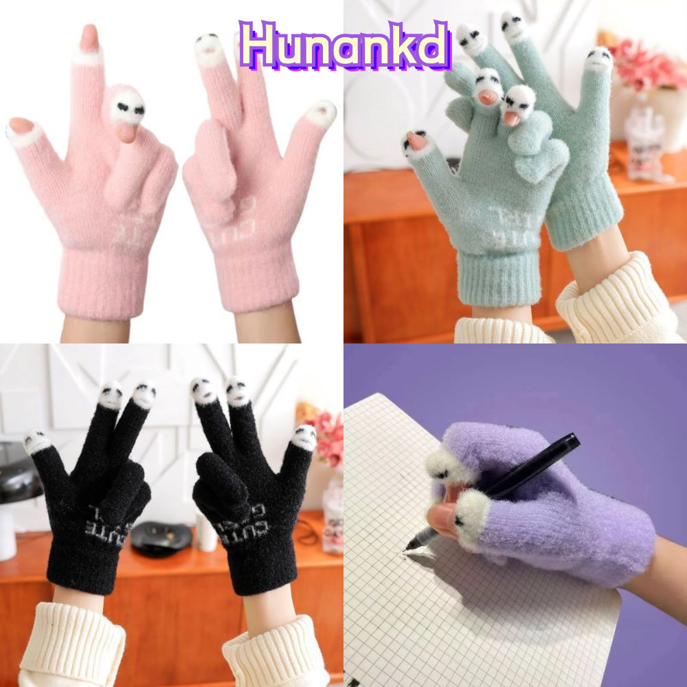 ถุงมืออุ่น ฮานหนาน ถุงมือถักผู้หญิงกันความเย็นล้างทําความสะอาดได้รู้สึกนุ่มฤดูหนาวหนาถุงมือนิ้วรั่วสําหรับวัยรุ่น