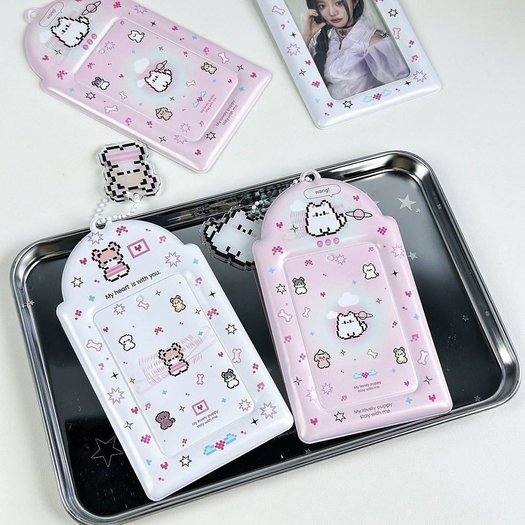 Insน่ารักพิกเซลลูกสุนัข3นิ้วผู้ถือบัตรPhotocardออแกไนเซอร์รถบัสบัตร IDแขนกรณีถุงเก็บแสดงจี้