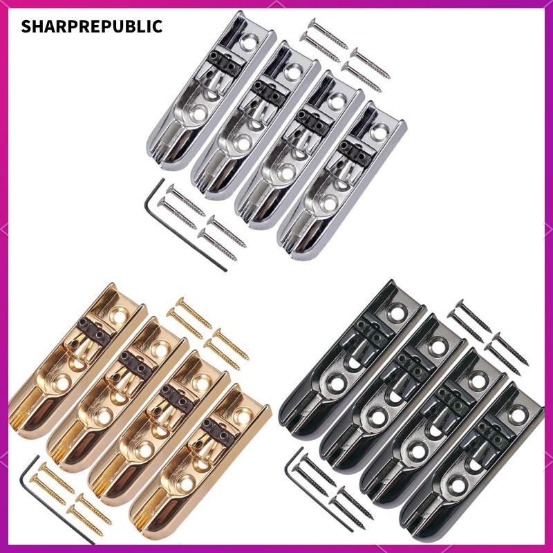 [Sharprepublic] 4pcs Bass Bridge W/ สําหรับอุปกรณ์เสริมกีตาร์เบสไฟฟ้า 4 สาย - สีทอง,