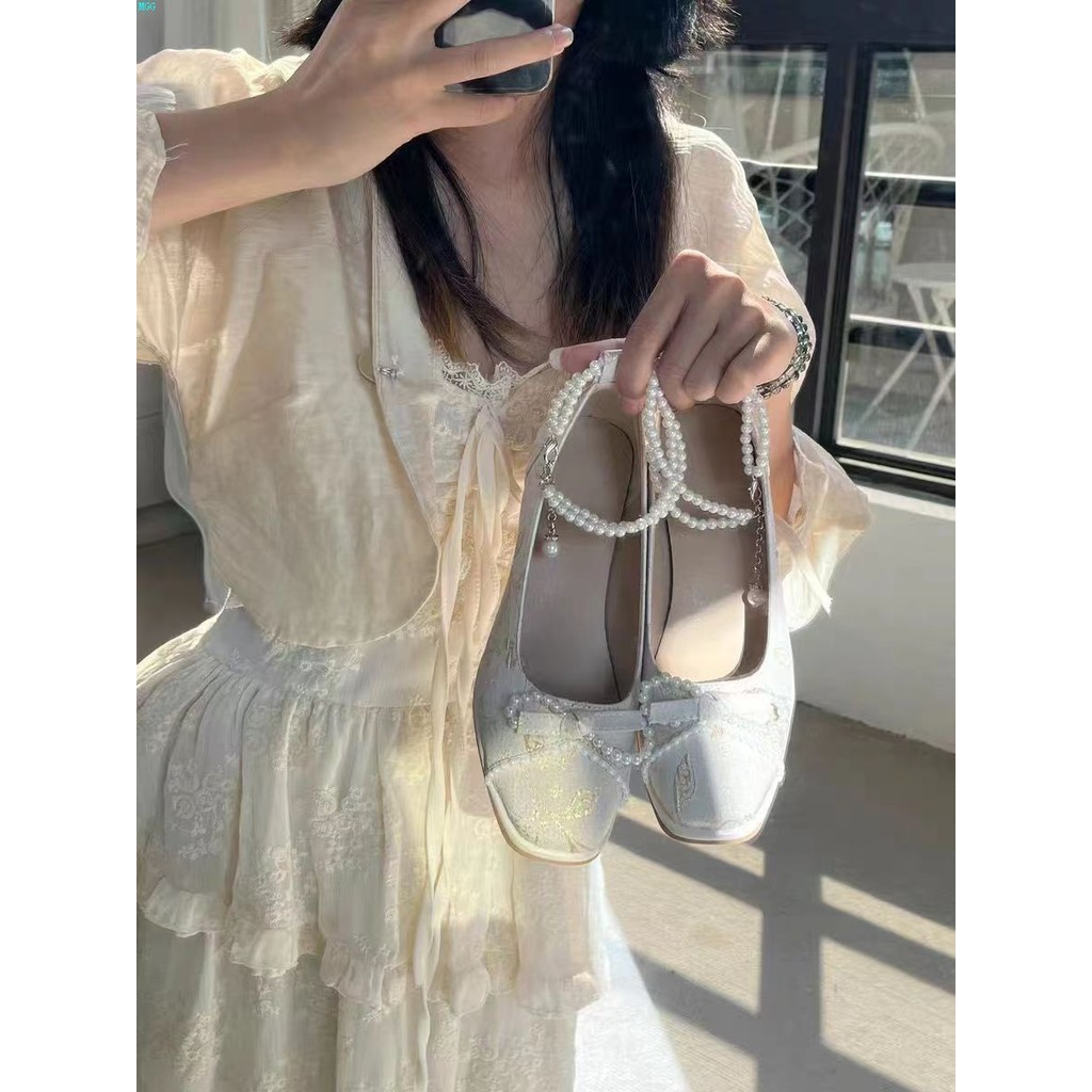 รองเท้าแมรี่เจนฝรั่งเศสโบว์จีนรองเท้าส้นสูงรองเท้าอ่อนโยนรองเท้าส้นหนา กี่เพ้า รองเท้า 11.19 - รูปที่ 2