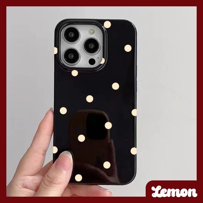 เคสโทรศัพท์มือถือแบบนิ่ม ลายจุดสีเหลือง สีดําวาว สําหรับ ไอโฟน 15 15promax 14pro 14promax 13 13pro 13promax 11 12 12pro 12promax XR XSMAX 7P 8P