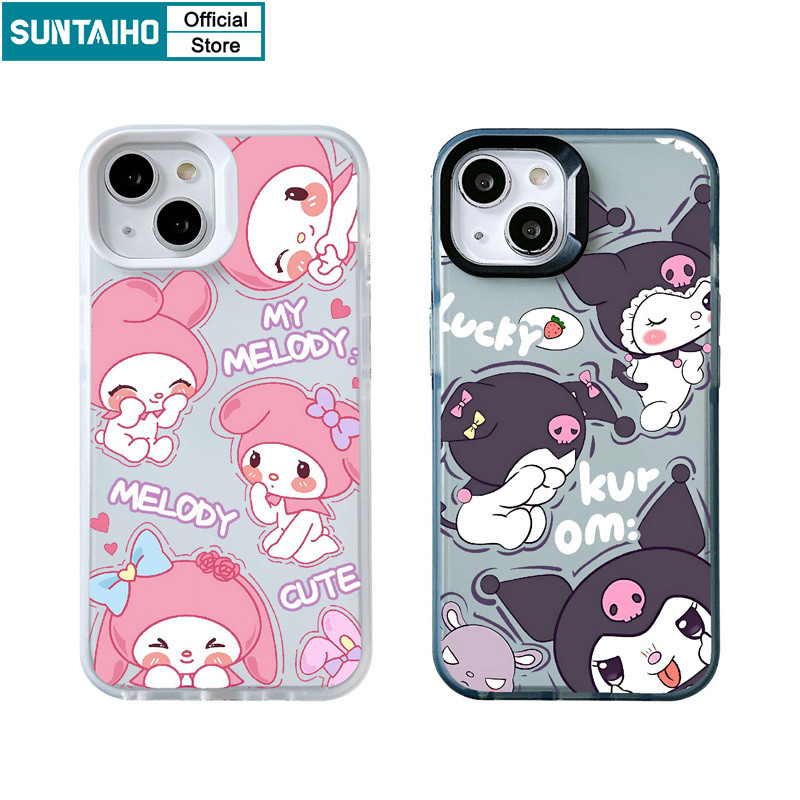 Suntaiho เคสไอโฟน ปลอกน่ารัก Kuromi Melody รูปแบบ Clear Frosted สําหรับ Iphone 16 15 14 12 13 11 Pro Max IP 7 8 Plus Iphon X Xs XR Xs Max TPU ซิลิคอนนุ่มพรีเมี่ยมกันกระแทกปกหลัง