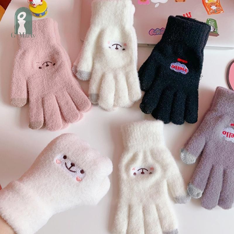 Gmarty ถุงมือผ้าฝ้ายลําลองสําหรับปั่นจักรยานกํามะหยี่สําหรับผู้หญิงฤดูหนาวที่อบอุ่นและน่ารัก KL